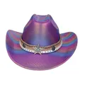 Iridescent gradient cowboy hat with metal star emblem and shimmering braided band - Straight Top / Purple
