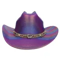 Purple gradient western cowboy hat with iridescent metallic finish and beaded band - M (56-58cm) / Straight Top / Purple