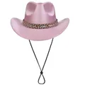 Pink western cowboy hat featuring metallic glitter finish and braided trim detail - Pink