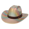 Chapeau jazz dégradé arc-en-ciel avec ceinture en cuir brun et rivets en métal - M (56-58cm) / Couronne Droite Jaune