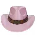 Pink pearlescent western cowboy hat with vintage bull skull buckle and studded brown belt - M(56-58cm) / Classic / Pink