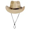 Champagne gold jazz hat with leopard print leather band and black chin strap - M (56-58cm) / Jazz Hat Style / Champagne