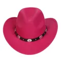 Hot pink felt cowboy hat with vintage black leather band and silver metal studs - M (56-58cm) / 166 Series-Concho Metal Buckle / Rose Red