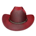 Deep red glitter western cowboy hat with ethnic patterned band and metallic finish - M (56-58cm) / Flat Top-Red