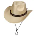 Western cowboy hat in champagne gold with leather bull head trim and windproof cord - M (56-58cm) / Champagne