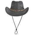 Silver grey western cowboy hat with ethnic woven band and adjustable chin strap - M (56-58cm) / Dark Gray