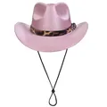 Sparkly pink western cowboy hat featuring leopard print band and adjustable chin strap - M (56-58cm) / Jazz Hat Style / Pink