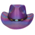Cappello da cowboy sfumato viola blu con finitura olografica e fibbia turchese - Parte Superiore a Cuore / Viola