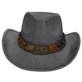 Classic dark grey western cowboy hat featuring a vintage bull skull buckle and rivets - M(56-58cm) / Classic / Dark Gray
