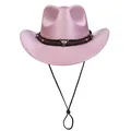 Pink glitter western cowboy hat with metal bull skull charm and adjustable strap - M (56-58cm) / Pink