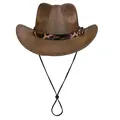 Brown wide brim fedora hat with leopard print band and adjustable chin strap - M (56-58cm) / Jazz Hat Style / Coffee