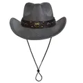 Cappello da cowboy grigio con fascia in pelle borchiata e cordino sottogola regolabile - M (56-58cm) / Tipo standard / grigio scuro