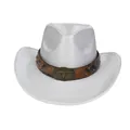 Silver laser western cowboy hat with vintage brown band and longhorn skull buckle - M(56-58cm) / Classic / Silver