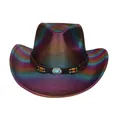 Cappello da cowboy western arcobaleno metallico con fascia di perline turchese - Parte Superiore a Cuore / Viola Scuro