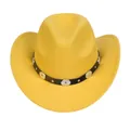 Yellow wool felt cowboy hat featuring black decorative band with silver metal conchos - M (56-58cm) / 166 Series-Concho Metal Buckle / Yellow