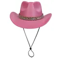 Sparkly pink western cowboy hat with bohemian woven band and adjustable chin strap - M (56-58cm) / Rose Red