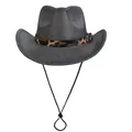 Grey felt fedora hat with leopard print band and adjustable chin strap detail - M (56-58cm) / Jazz Hat Style / Dark Gray
