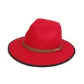 Cappello fedora rosso in lana con cinturino in pelle marrone e fibbia dorata - M (56-58cm) / Stile Fibbia in Metallo (2HAT082) / Rosso