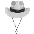 Cappello da cowboy glitter argento da sposa con fascia in cuoio e fibbia metallica - M (56-58cm) / Tipo standard / Argento
