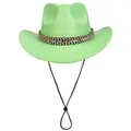 Sparkly light green cowboy hat with patterned woven band and adjustable chin strap - M (56-58cm) / Fruit Green