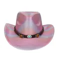 Cappello da cowboy rosa iridescente con fascia in pelle intrecciata e turchese - M (56-58cm) / Parte Superiore a Cuore / Rosa Acceso