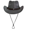 Dark grey felt cowboy hat featuring a leather band with a bull skull metal ornament - M (56-58cm) / Dark Gray