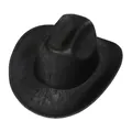 Classic black faux leather western cowboy hat with a cracked vintage finish - M (56-58cm) / Straight Top (419A) / Black