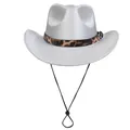 Shiny silver glitter cowboy hat with leopard print band and adjustable chin strap - M (56-58cm) / Jazz Hat Style / Silver
