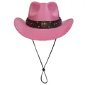 Cappello da cowboy rosa scintillante con fascia marrone borchiata e sottogola - M (56-58cm) / Tipo standard / Rosa Rosso