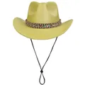 Sparkling yellow western cowboy hat with colorful woven band and adjustable chin strap - M (56-58cm) / Yellow