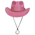 Sparkly bright pink cowboy hat with brown leather band and adjustable chin strap - M (56-58cm) / Rose Red