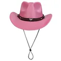 Pink glitter cowboy hat featuring a silver bull skull emblem and studded leather band - M (56-58cm) / Rose Red