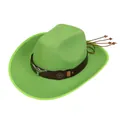 Bright green felt cowboy hat featuring bull skull metal ornament and leather band - M (56-58cm) / Longhorn Tassel Wood Bead Style (120) / Light Green