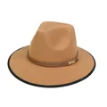 Cappello western in feltro color cammello con cinturino in pelle e fibbia d'oro - M (56-58cm) / Stile Fibbia in Metallo (2HAT082) / Cammello