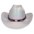 Cappello da cowboy olografico con trama intrecciata, fascia in pelle e perla turchese - M (56-58cm) / Corona Piatta / Argento