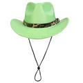 Neon green fedora hat with leopard print band and adjustable chin strap for style - M (56-58cm) / Jazz Hat Style / Fruit Green