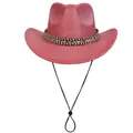Pink western cowboy hat with silver trim and ethnic geometric patterned decorative band - M (56-58cm) / Watermelon red