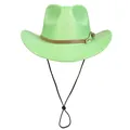 Light green western cowboy hat with pearlescent finish and adjustable wind rope - M (56-58cm) / Fruit Green