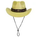 Cappello da cowboy giallo sposa con emblema a ferro di cavallo e cintura borchiata marrone - M (56-58cm) / Tipo standard / Giallo