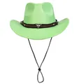 Neon green western cowboy hat with a metallic bull head buckle and leather strap - M (56-58cm) / Fruit Green