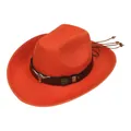 Bright orange western cowboy hat featuring silver bull head stud and leather band - M (56-58cm) / Longhorn Tassel Wood Bead Style (120) / Orange