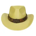 Bright yellow western cowboy hat with studded brown band and bull skull emblem - M(56-58cm) / Classic / Yellow