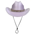 Sparkly lavender cowboy hat with bohemian woven band and adjustable chin strap - M (56-58cm) / Flat Top Light Purple