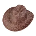 Western cowboy hat in dark brown faux leather with vintage cracked texture and creased top - M (56-58cm) / Straight Top (419C) / Khaki