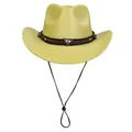 Sparkly yellow western cowboy hat with a metallic bull head and decorative leather band - M (56-58cm) / Yellow
