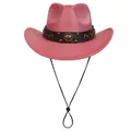 Cappello da cowboy magenta con cinturino in pelle marrone e decorazioni metalliche - M (56-58cm) / Tipo standard / Rosso Anguria