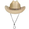 Metallic gold cowboy hat with textured finish and decorative woven patterned trim - M (56-58cm) / Flat Top Champagne