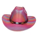 Cappello da cowboy iridescente rosa e arancione con cinturino in pelle e pietra turchese - M (56-58cm) / Corona Piatta / Rosa Rosso