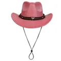 Red glitter western cowboy hat with silver bull head accessory and black chin strap - M (56-58cm) / Watermelon red