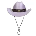 Cappello da cowboy viola glitterato con fascia in pelle borchiata e laccio regolabile - M (56-58cm) / Corona Piatta / Viola Chiaro